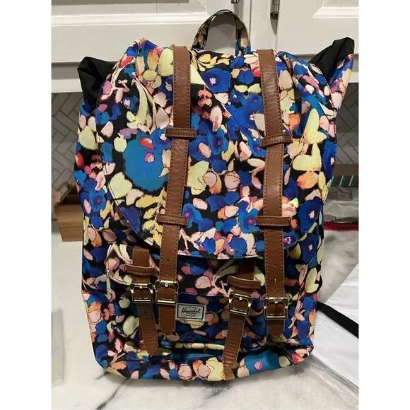 herschel backpack blue floral Herschel Supply Company | Bags | Herschel City Backpack Blue Floral Tan  Trim Adjustable Straps Rectanglebag